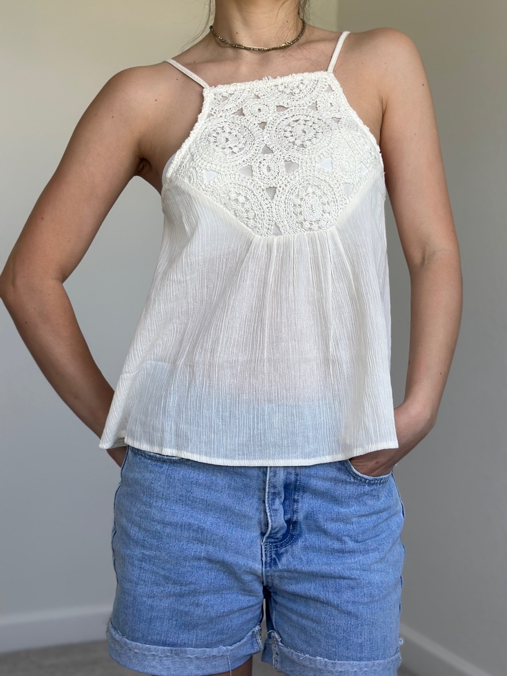 ASOS Cream Crochet Yoke Spaghetti Strap Cami, NEW never worn, size S